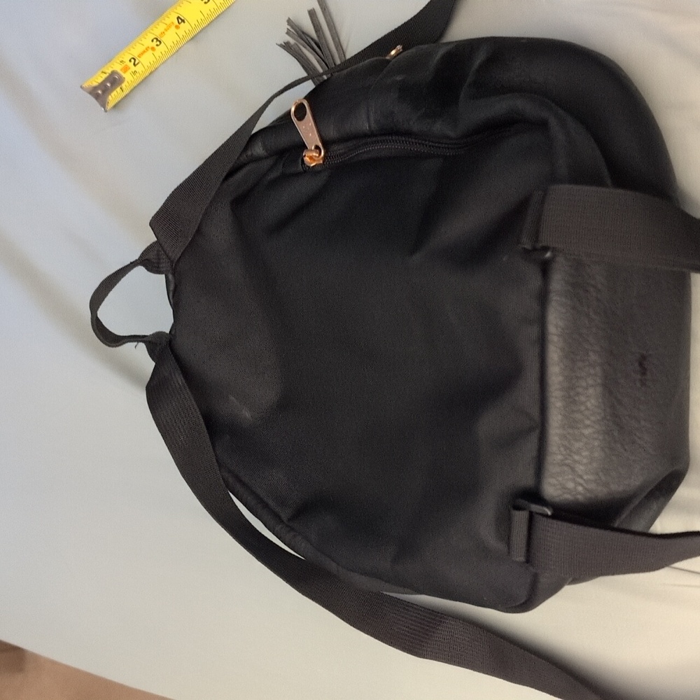 JanSport Black Leather Backpack With Rose Gold Zippers - Picture 5 of 16